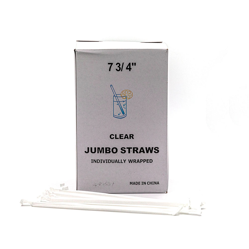 7 3/4 Jumbo Clear Plastic Individual Wrapped Straw - 9600/Case