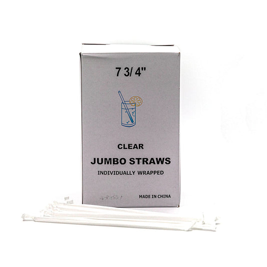 7 3/4 Jumbo Clear Plastic Individual Wrapped Straw - 9600/Case