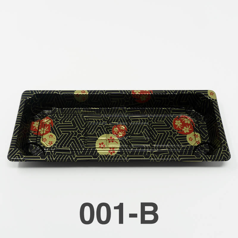 001-B Rectangular Black Plastic Sushi Tray Container Base (Not Combo) 8 3/4 X 3 3/4 X 7/8 - 1400/Case