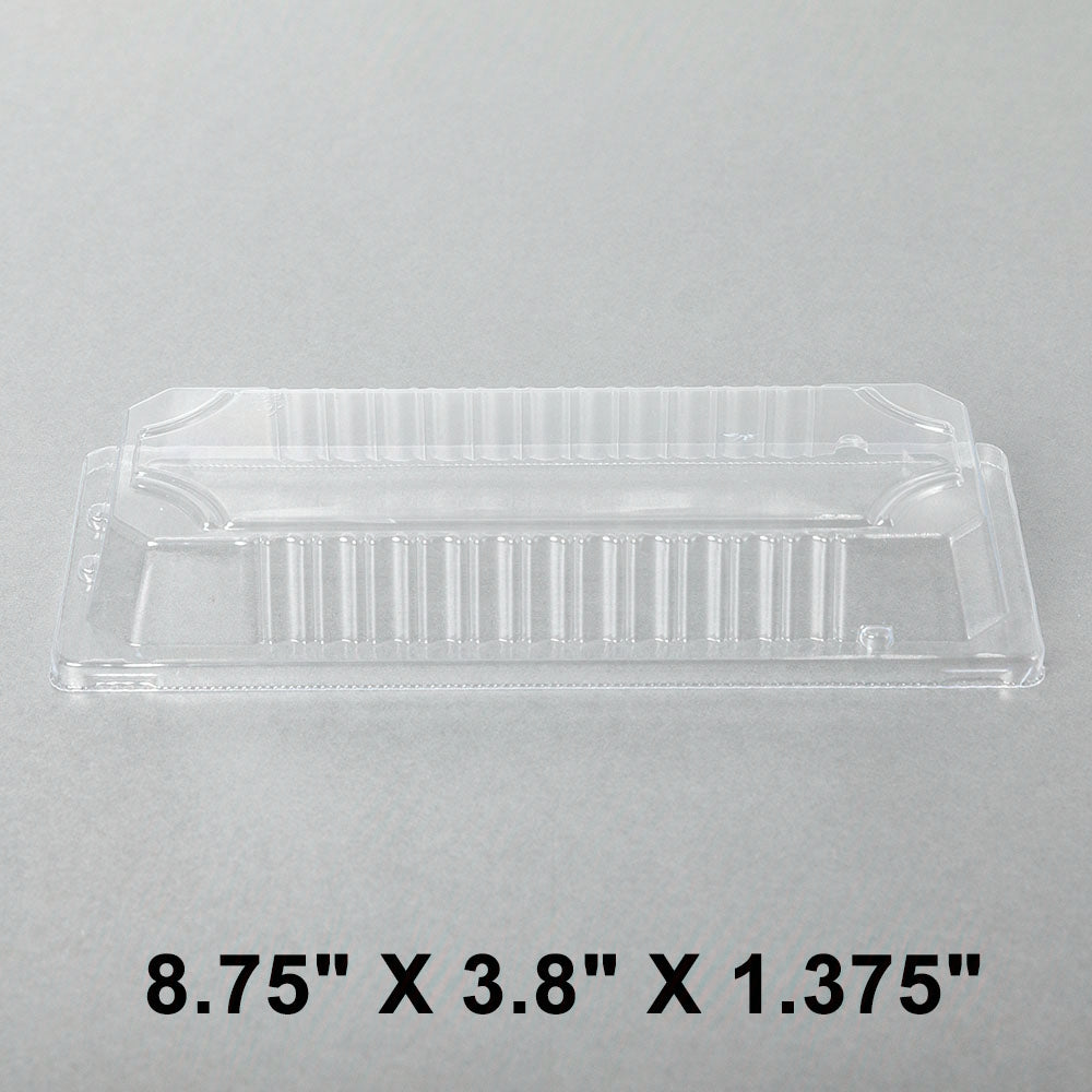 001-L Rectangular Clear Plastic Sushi Tray Container Lid 8 3/4 X 3 4/5 X 1 3/8 - 1400/Case