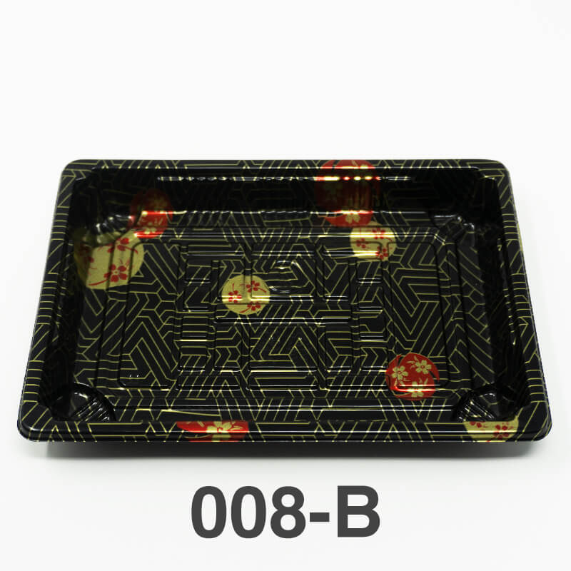 008-B Rectangular Black Plastic Sushi Tray Container Base (Not Combo) 6 1/2 X 3/4 - 1500/Case