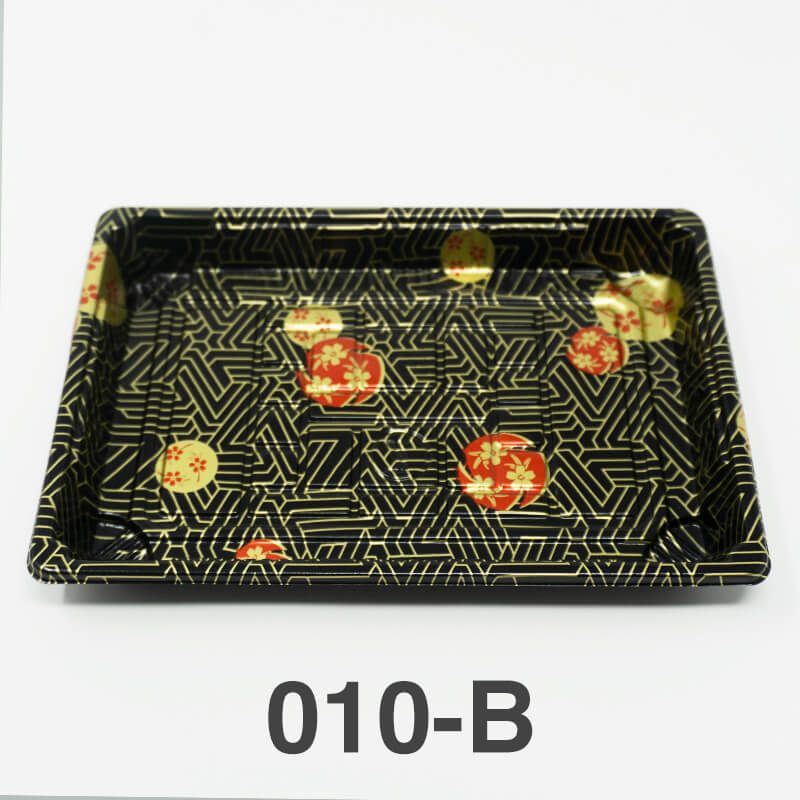 010-B Rectangular Black Plastic Sushi Tray Container Base (Not Combo) 7 3/8 X 5 1/8 X 7/8 - 1200/Case