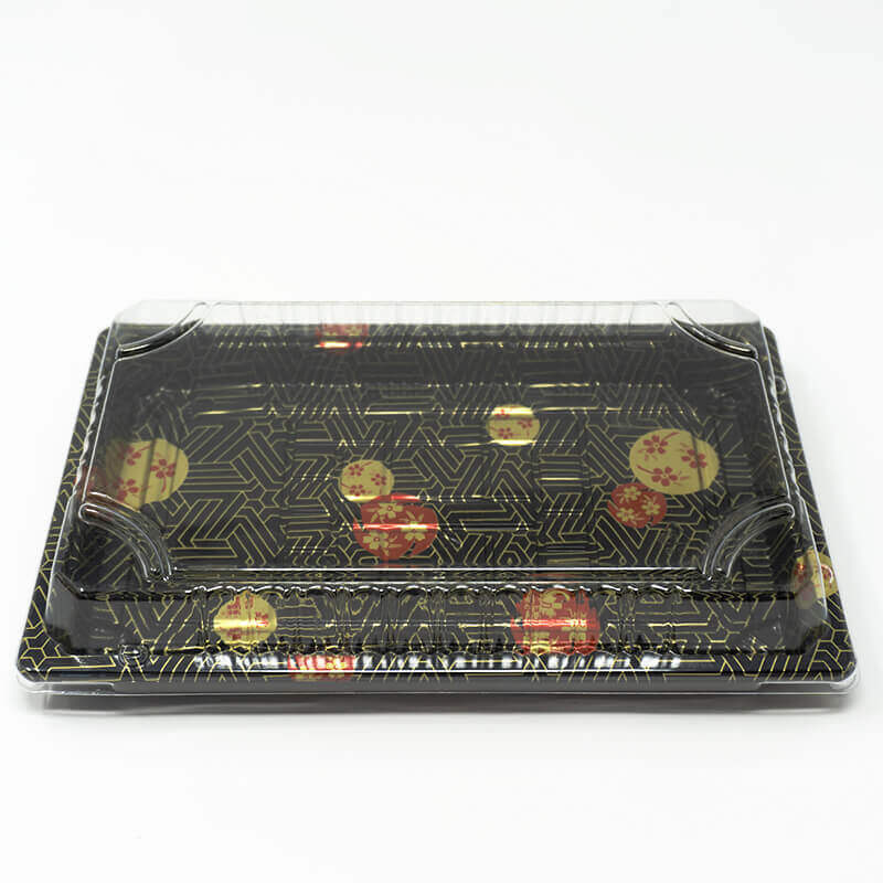TZ Black 8 1/2 X 5 1/4 X 5/8 Plastic Rectangular Sushi Tray Container with Lid - 1000/Case