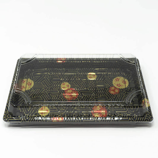 TZ Black 8 1/2 X 5 1/4 X 5/8 Plastic Rectangular Sushi Tray Container with Lid - 1000/Case