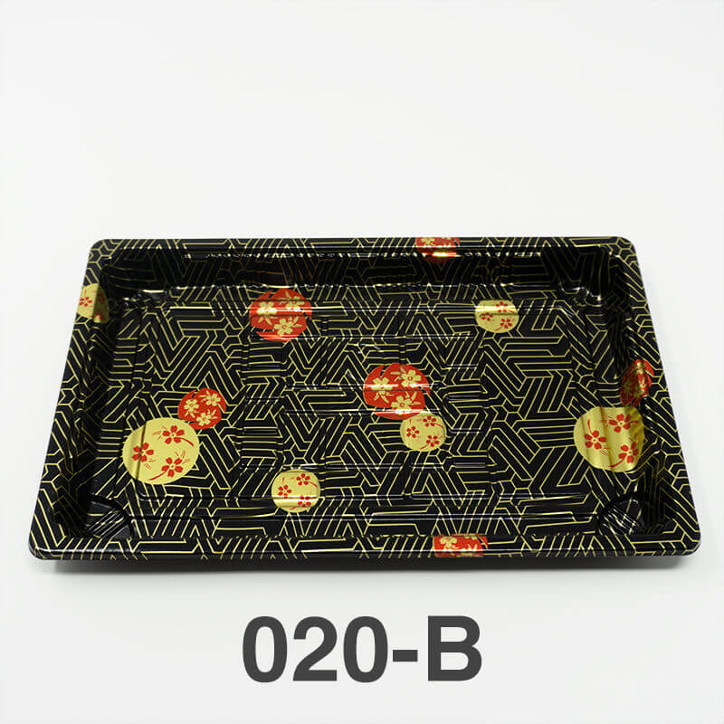 020-B Rectangular Black Plastic Sushi Tray Container Base (Not Combo) 9 1/4 X 5 3/4 X 3/4 - 800/Case