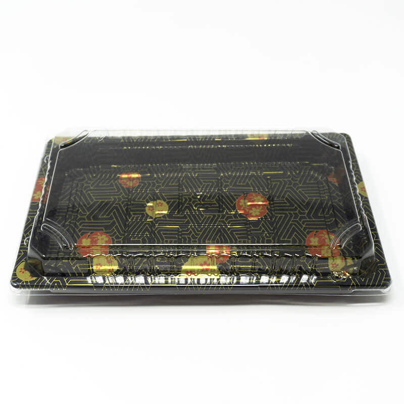 020-B Rectangular Black Plastic Sushi Tray Container Base (Not Combo) 9 1/4 X 5 3/4 X 3/4 - 800/Case