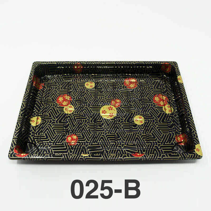 025-B Rectangular Black Plastic Sushi Tray Container Base (Not Combo) 10 1/4 X 7 3/8 X 7/8 - 504/Case