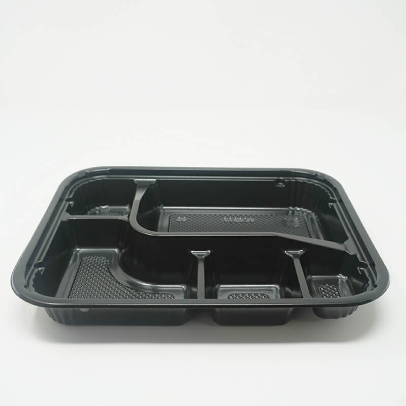 305 Rectangular Black Plastic Bento Box Set 9 3/8 X 7 1/2 X 1 3/8 - 252/Case