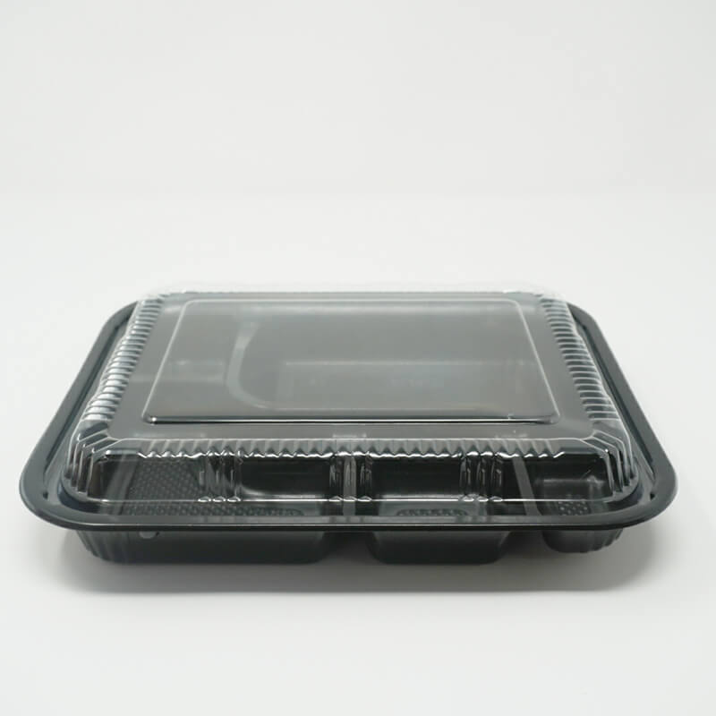 305 Rectangular Black Plastic Bento Box Set 9 3/8 X 7 1/2 X 1 3/8 - 252/Case