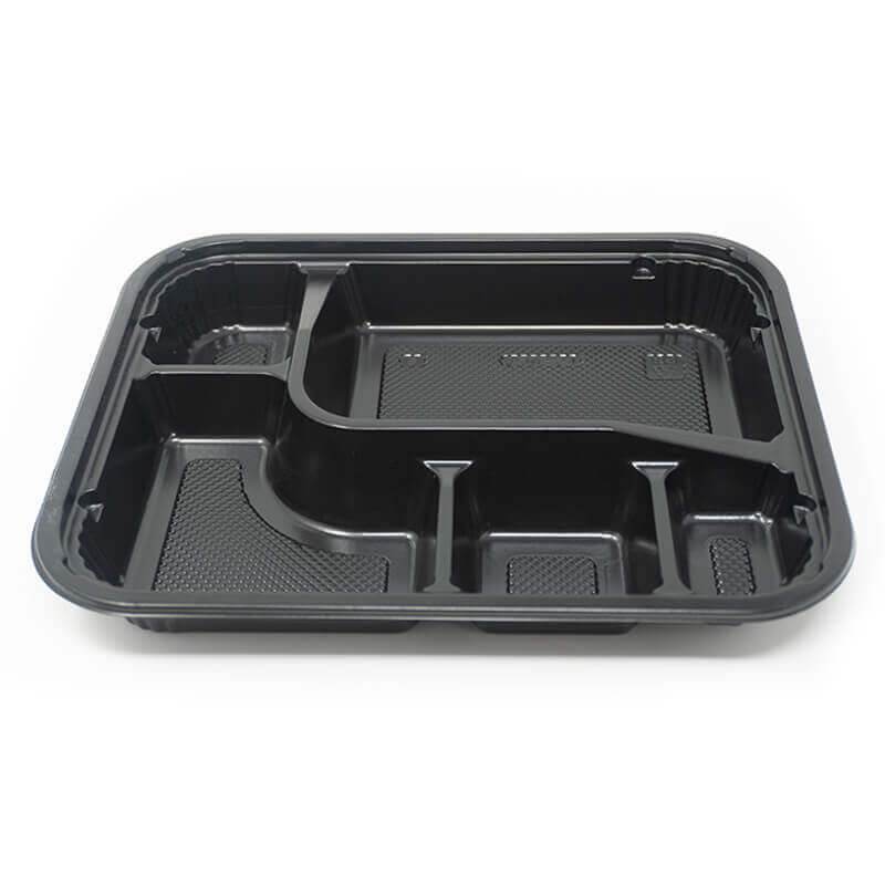 305 Rectangular Black Plastic Bento Box Set 9 3/8 X 7 1/2 X 1 3/8 - 252/Case