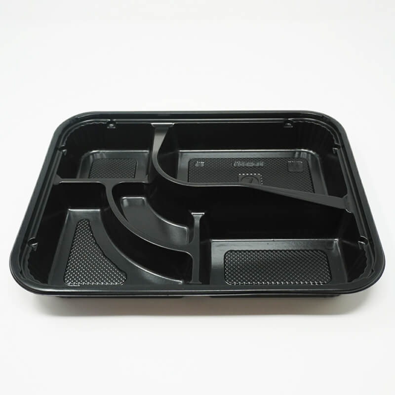 306 Rectangular Black Plastic Bento Box Set 10 1/2 X 8 1/8 X 1 3/8 - 200/Case