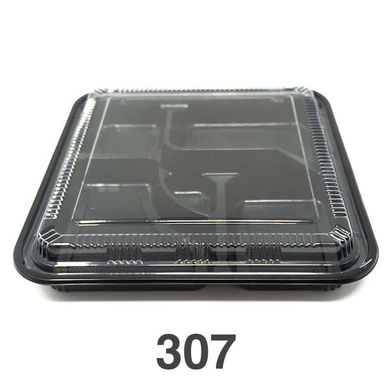 307 Square Black Plastic Bento Box Set 10 5/8 X 10 5/8 X 1 1/2 - 100/Case