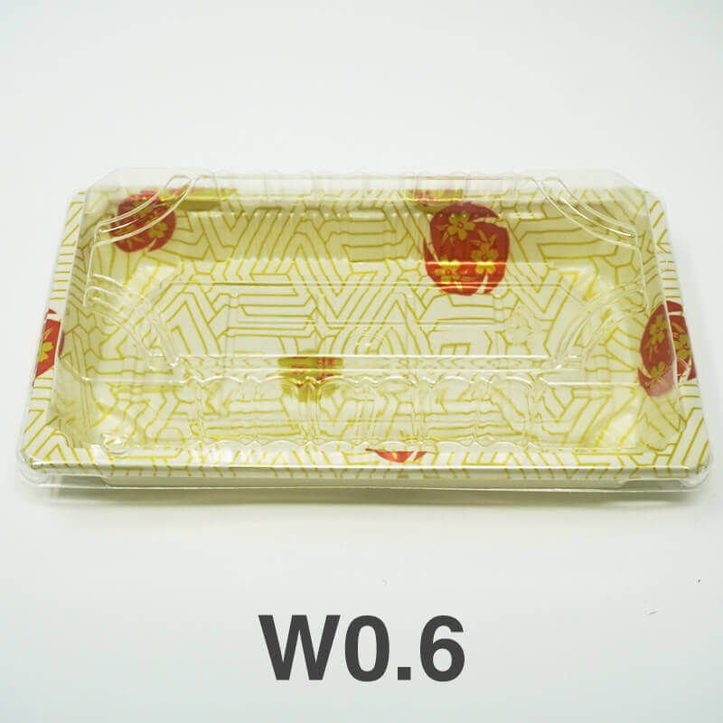 W0.6 Rectangular White Plastic Sushi Tray Container Set 6 3/8 X 3 1/2 X 3/4 - 480/Case