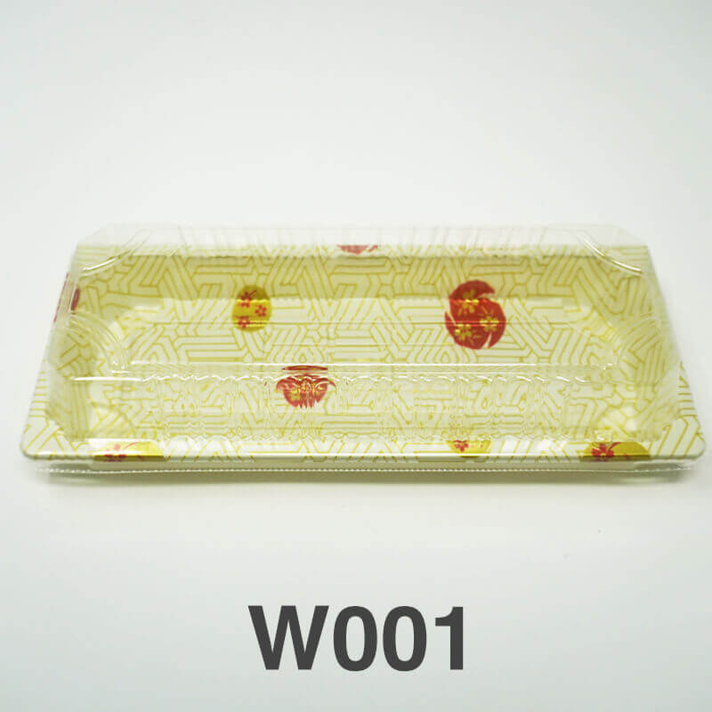 W001 Rectangular White Plastic Sushi Tray Container Set 8 3/4 X 3 3/4 X 7/8 - 400/Case