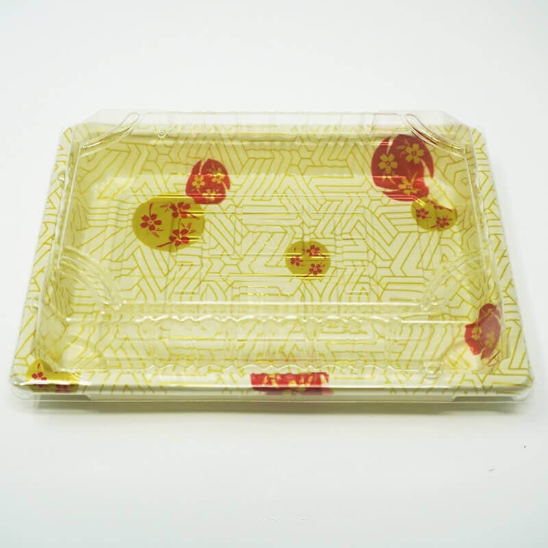 W008 Rectangular White Plastic Sushi Tray Container Set 6 1/2 X 4 1/2 X 1 1/8 - 440/Case