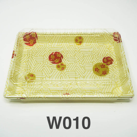 W010 Rectangular White Plastic Sushi Tray Container Set 7 3/8 X 5 1/8 X 7/8 - 360/Case