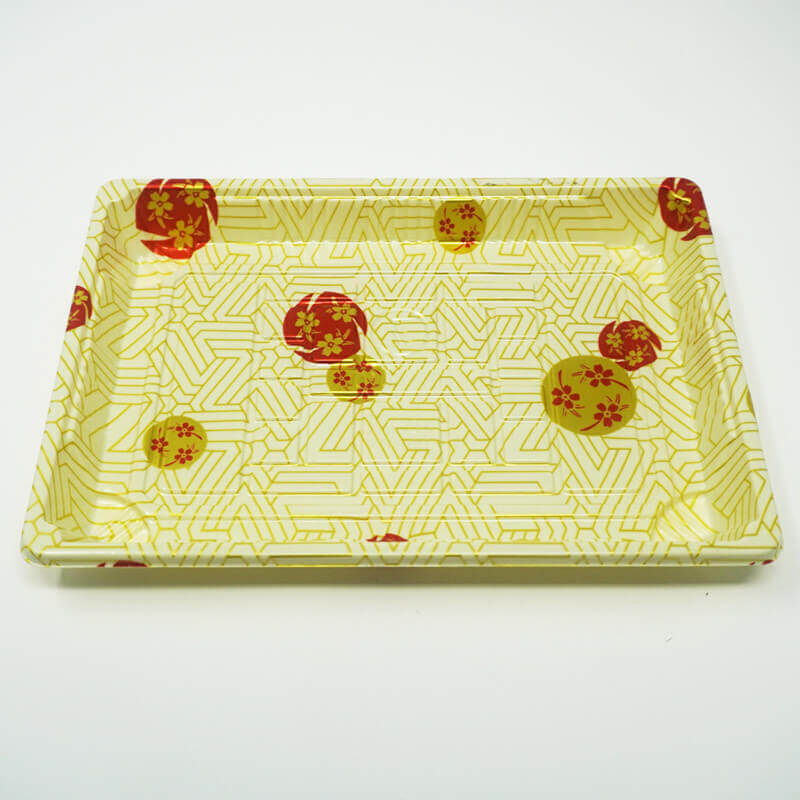 W010 Rectangular White Plastic Sushi Tray Container Set 7 3/8 X 5 1/8 X 7/8 - 360/Case