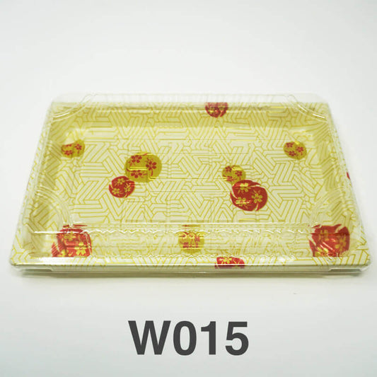 W015 Rectangular White Plastic Sushi Tray Container Set 8 1/2 X 5 1/4 X 5/8 - 300/Case