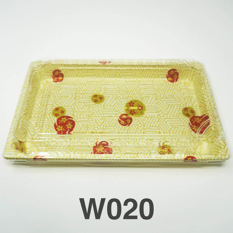 W020 Rectangular White Plastic Sushi Tray Container Set 9 1/4 X 5 3/4 X 3/4 - 240/Case