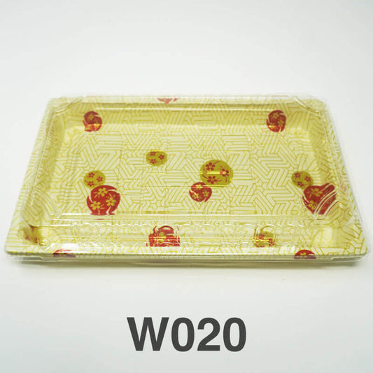 W020 Rectangular White Plastic Sushi Tray Container Set 9 1/4 X 5 3/4 X 3/4 - 240/Case
