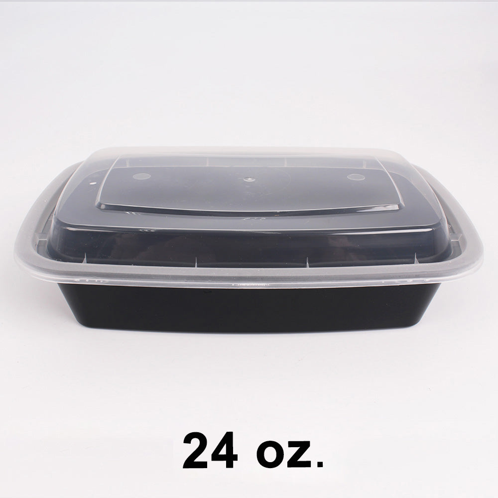 24 oz. Rectangular Premium Black Plastic Container Set - 150/Case