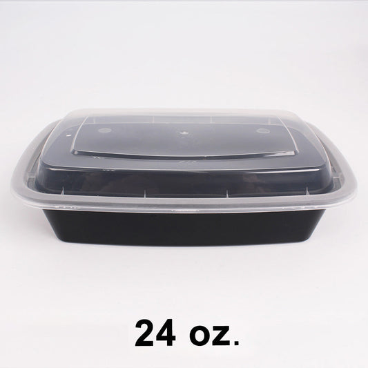 24 oz. Rectangular Premium Black Plastic Container Set - 150/Case
