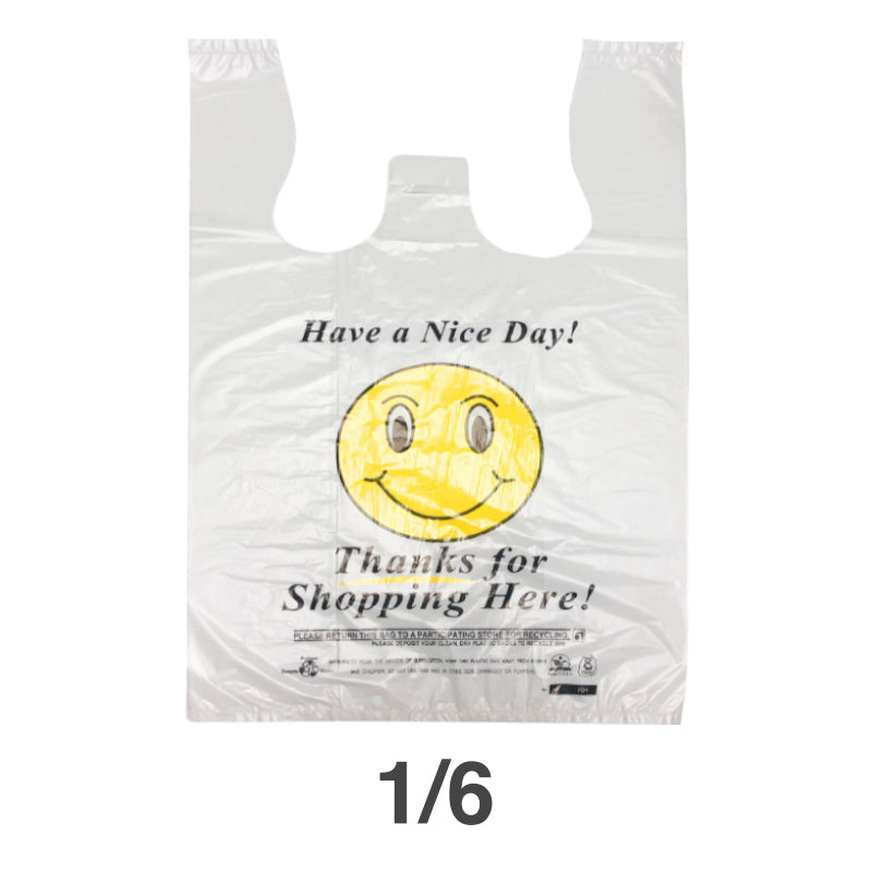 1/6 Smile Face White Plastic T-Shirt Bag - 1000/Case
