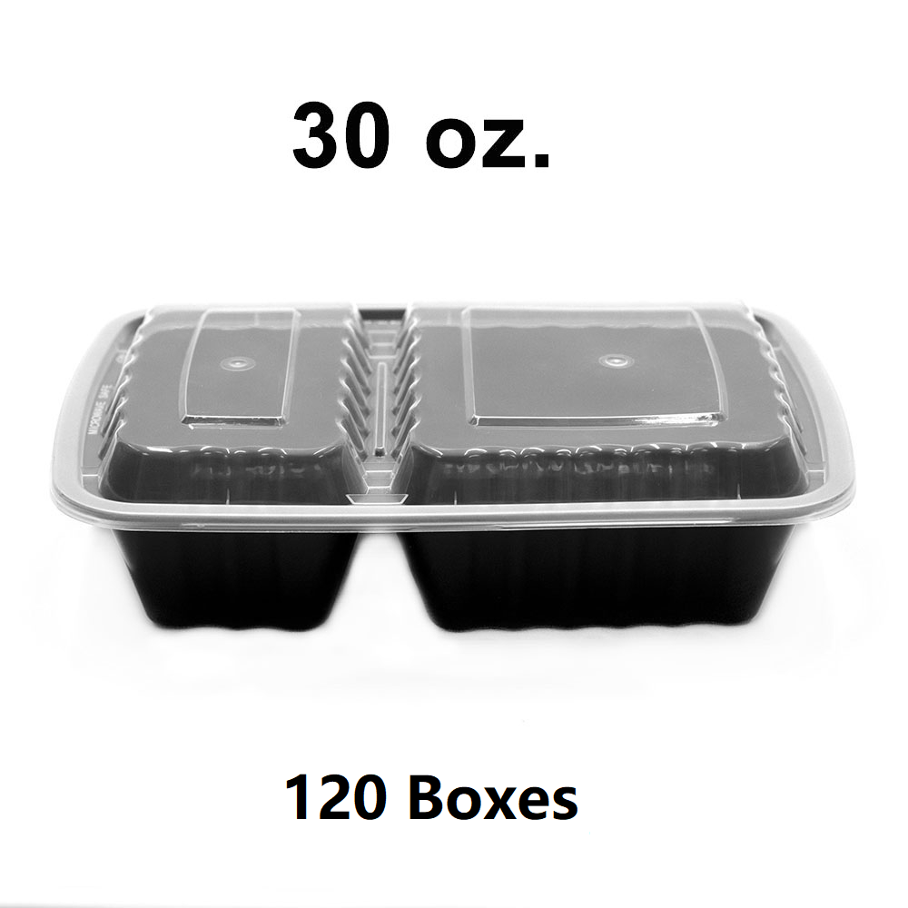 [Bulk 120 Cases] FT 30 oz. Rectangular Black Plastic 2 Comp. Container Set (8288) - 150/Case