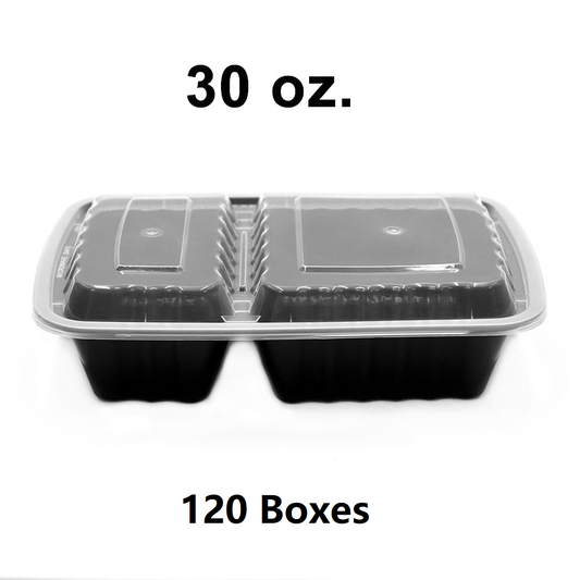 [Bulk 120 Cases] FT 30 oz. Rectangular Black Plastic 2 Comp. Container Set (8288) - 150/Case