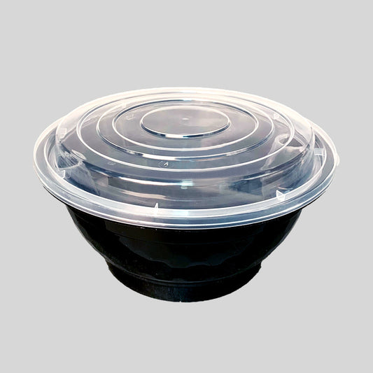 64 oz. Round Black Plastic Food Container Set - 150 set/Case