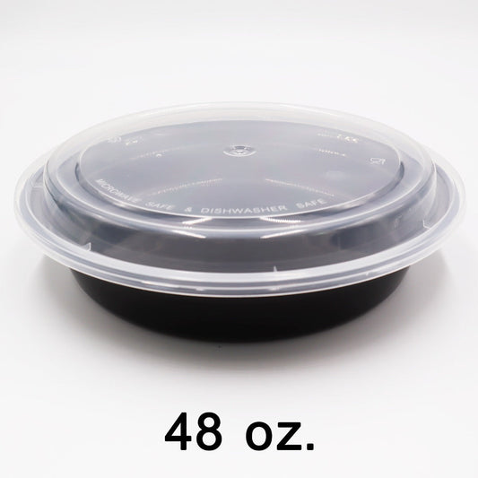 48 oz. Round Black Plastic Container Set(948) - 150/Case