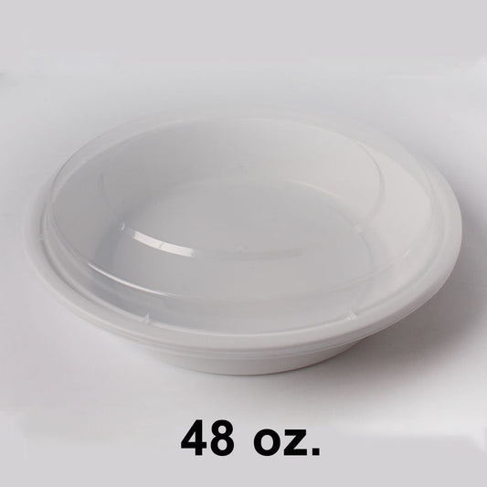 48 oz. Round White Plastic Container Set (948) - 150/Case