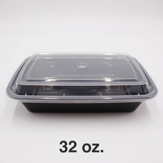 32 oz. Rectangular Black Plastic Container Set (878) - 150/Case