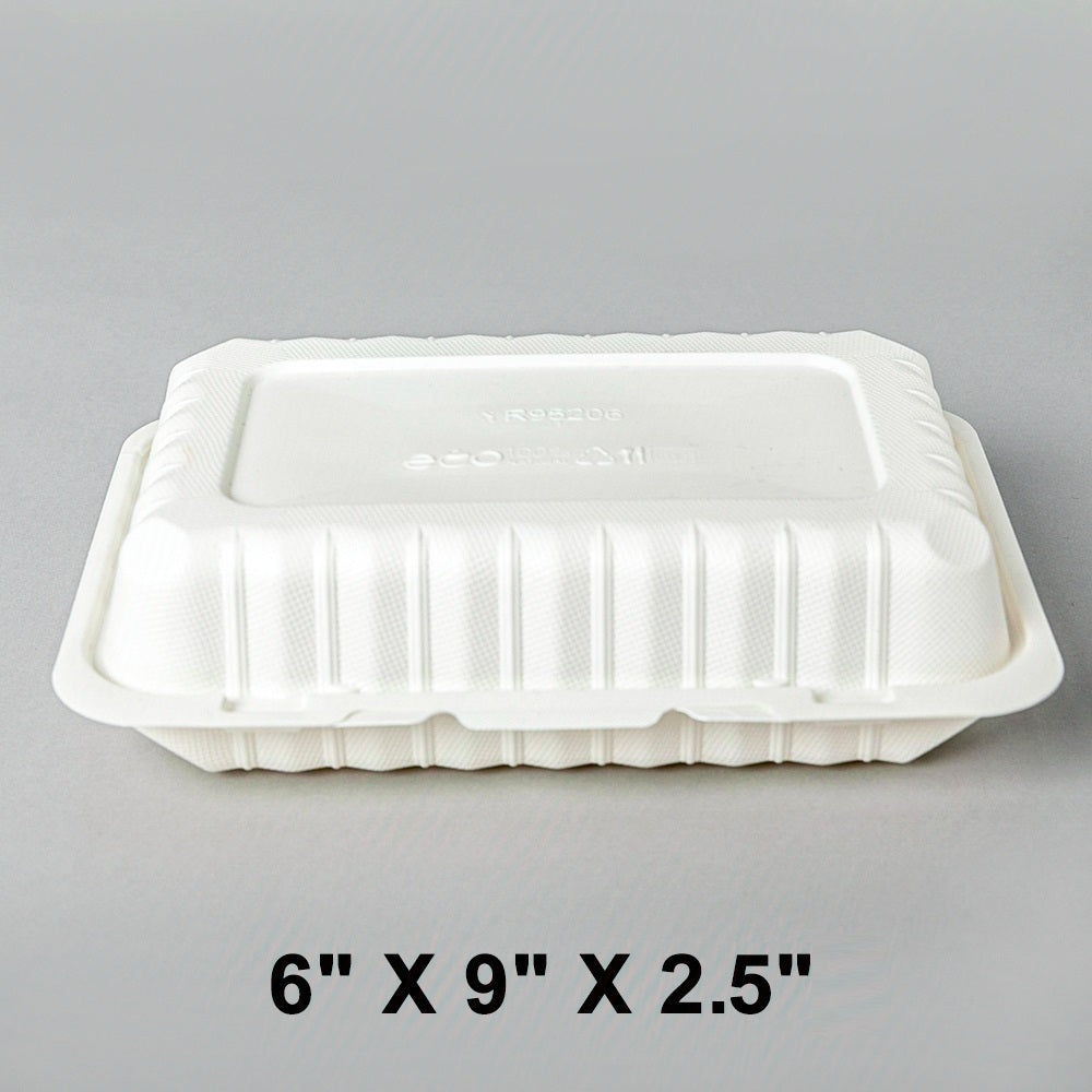 Rectangular White Plastic 1-Compartment Hinged Food Container 6 X 9 X 2.5 - 150/Case