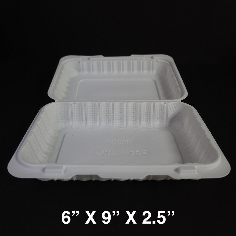 Rectangular White Plastic 1-Compartment Hinged Food Container 6 X 9 X 2.5 - 150/Case
