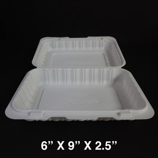 Rectangular White Plastic 1-Compartment Hinged Food Container 6 X 9 X 2.5 - 150/Case