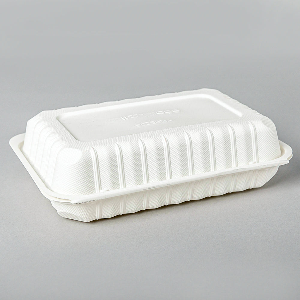 Rectangular White Plastic 1-Compartment Hinged Food Container 6 X 9 X 2.5 - 150/Case
