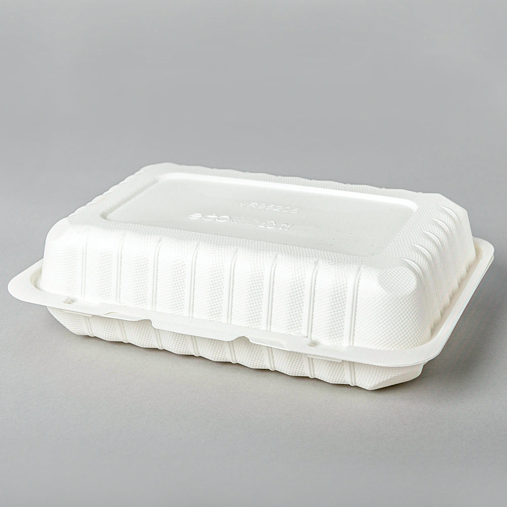 Rectangular White Plastic 1-Compartment Hinged Food Container 6 X 9 X 2.5 - 150/Case