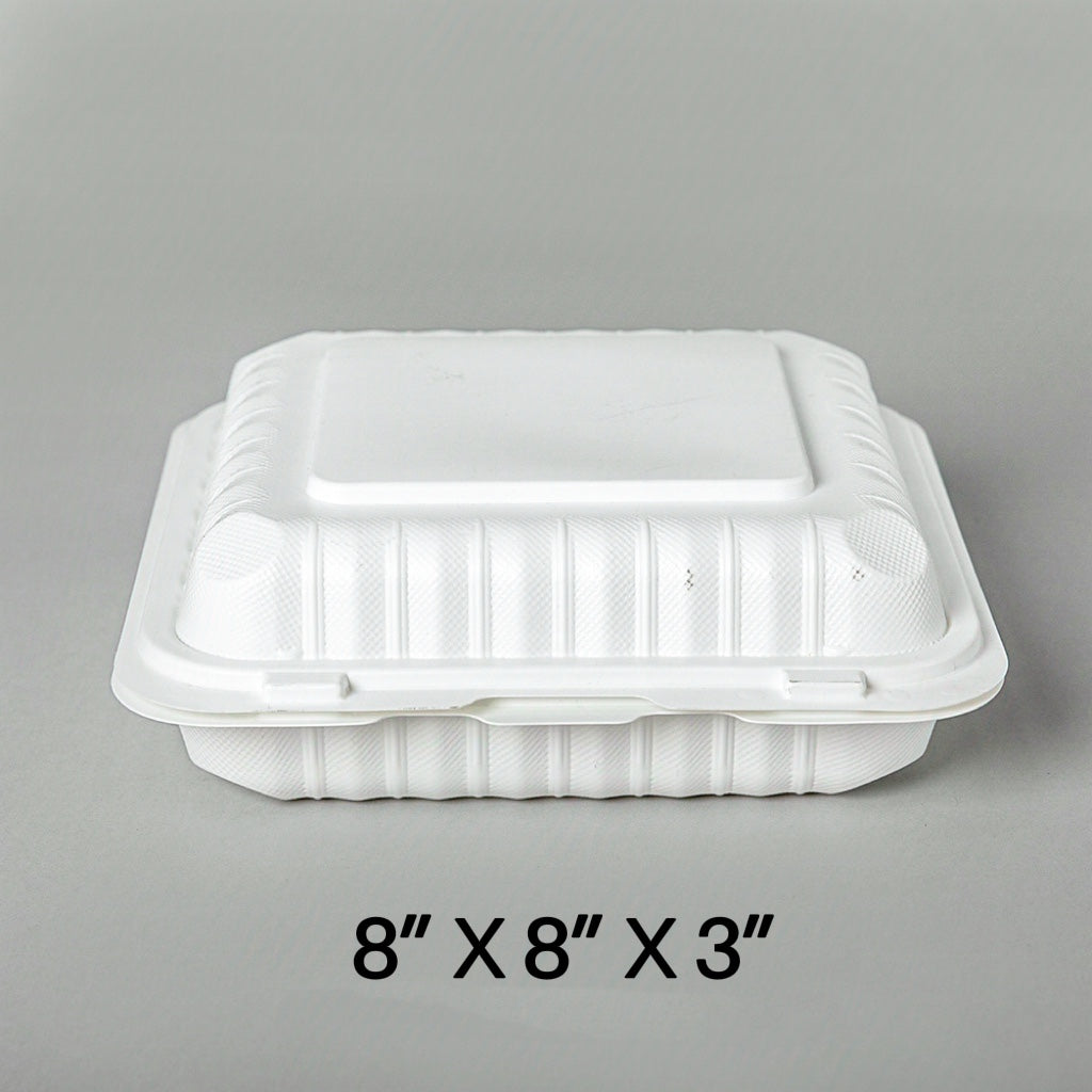 Square White Plastic 3-Compartment Hinged Food Container 8 X 8 X 2.5 - 150/Case