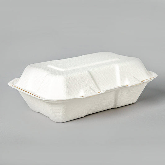 AHD 206 Rectangular White Compostable Hinged Container 9 X 6 - 200/Case