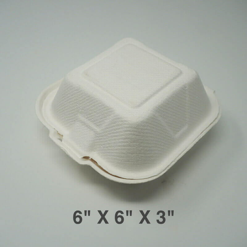 AHD 6 X 6 X 3 Square White Compostable Hinged Container - 500/Case