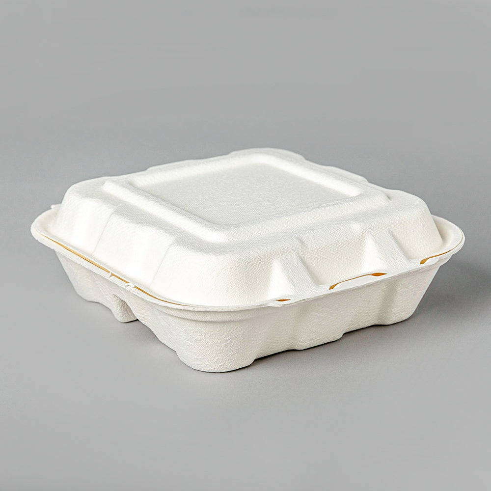AHD Square White 3 COMP. Compostable Hinged Container 8 X 8 X 3 - 200/Case