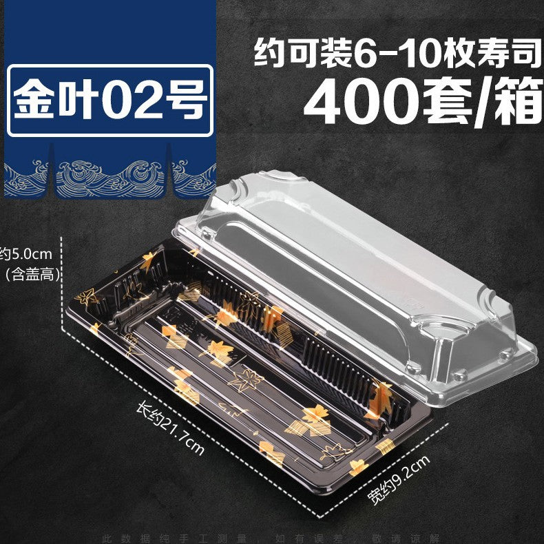 Manufacturer Custom Sushi Box with Lid Takeout Box Salmon Disposable Lunch Box Japanese Style Gold Leaf Print Transparent Box