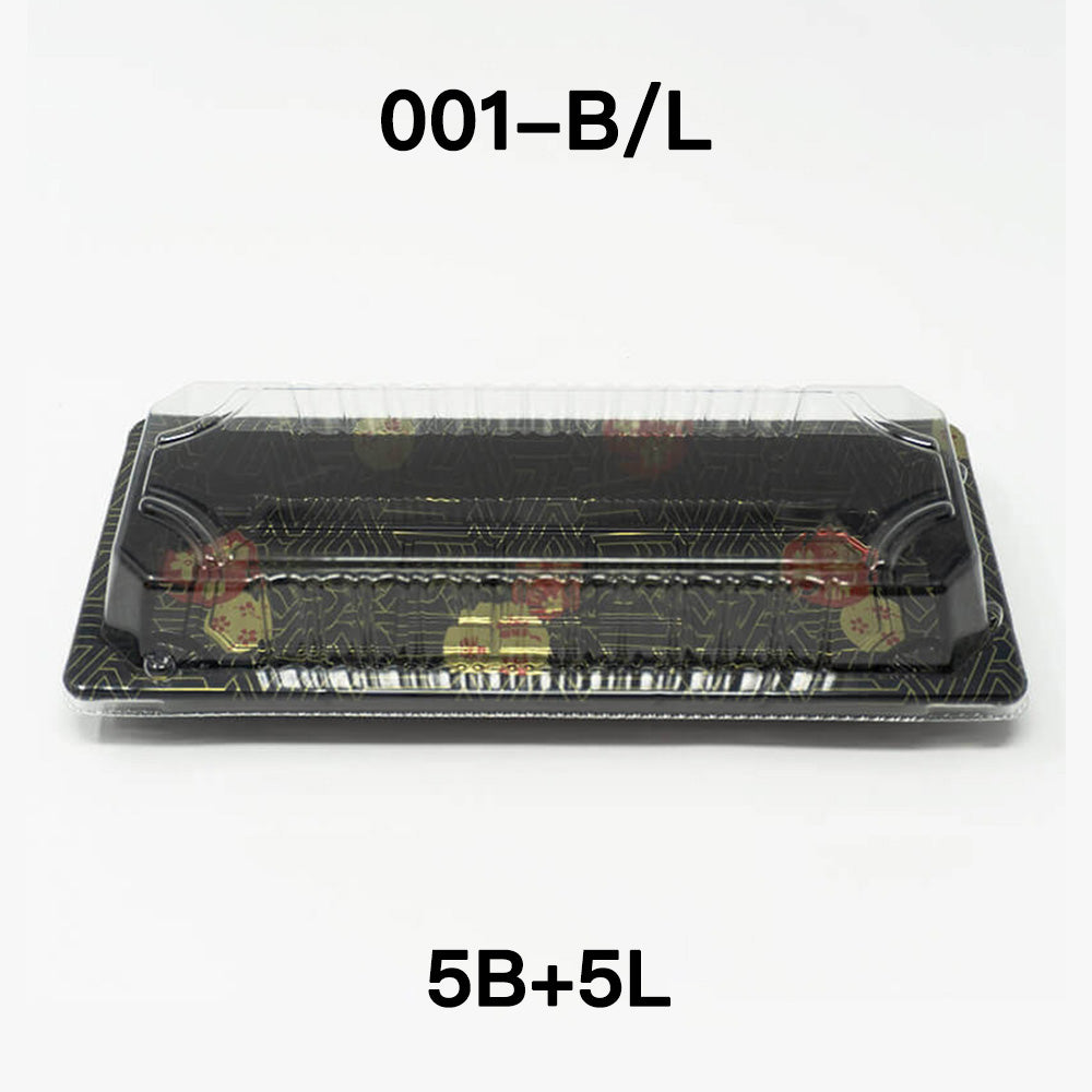 [Bulk 5 Sets] TZ 001 Rectangular Black Plastic Sushi Tray Container Combo 8 3/4 X 3 3/4 X 7/8 - 1400Pair/Sets