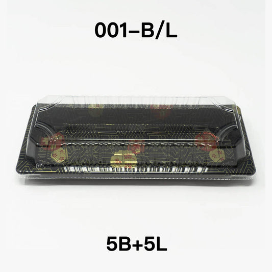 [Bulk 5 Sets] TZ 001 Rectangular Black Plastic Sushi Tray Container Combo 8 3/4 X 3 3/4 X 7/8 - 1400Pair/Sets
