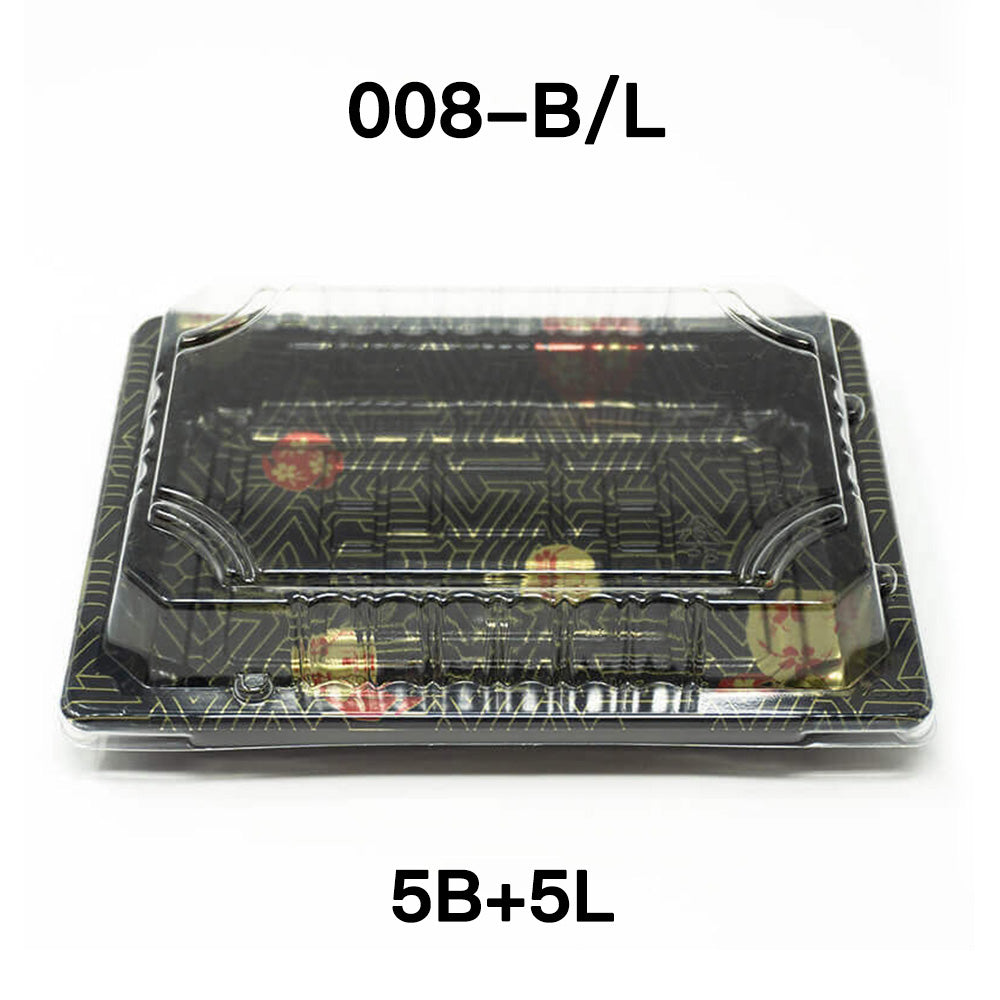[Bulk 5 Sets] TZ 008 Rectangular Black Plastic Sushi Tray Container Combo 6 1/2 X 4 1/2 X 3/4 - 1500Pair/Sets