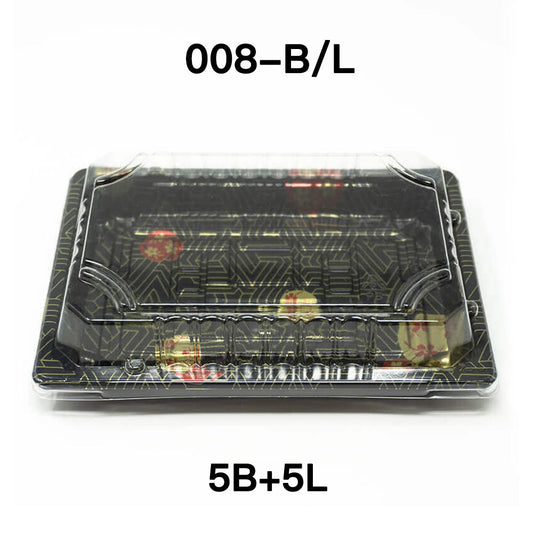 [Bulk 5 Sets] TZ 008 Rectangular Black Plastic Sushi Tray Container Combo 6 1/2 X 4 1/2 X 3/4 - 1500Pair/Sets