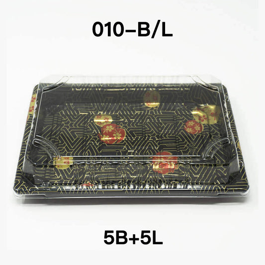[Bulk 5 Sets] TZ 010 Rectangular Black Plastic Sushi Tray Container Combo 7 3/8 X 5 1/8 X 7/8 - 1200Pair/Sets
