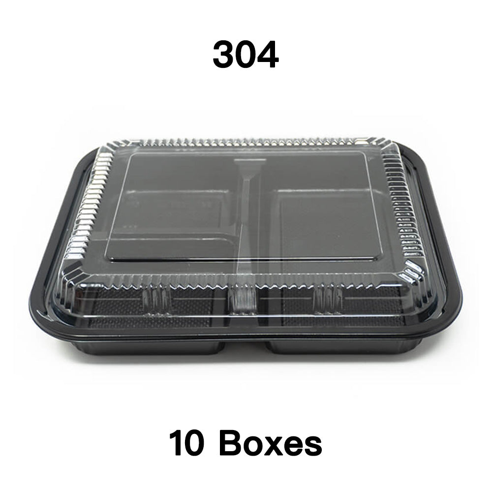 [Bulk 10 Cases] 304 Rectangular Black Plastic Bento Box Set 9 3/8 X 7 1/2 X 1 3/8 - 252/Case
