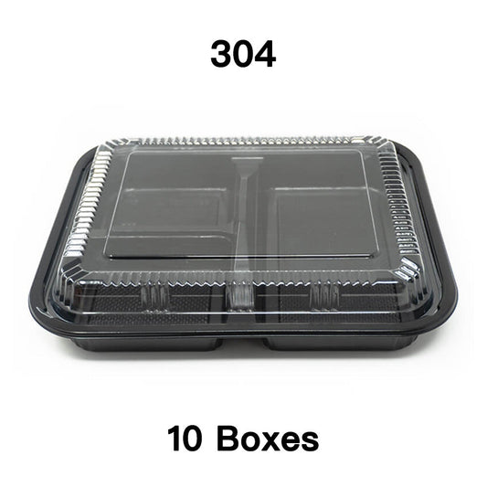 [Bulk 10 Cases] 304 Rectangular Black Plastic Bento Box Set 9 3/8 X 7 1/2 X 1 3/8 - 252/Case